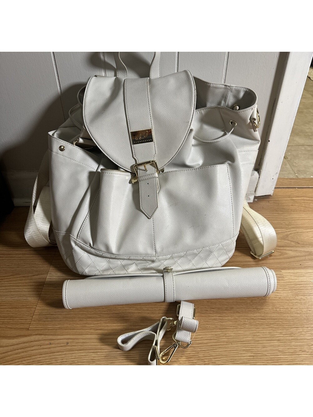 Sugarberry Diaper Backpack Large Cream Pebble Leather Rucksack W Change Pad